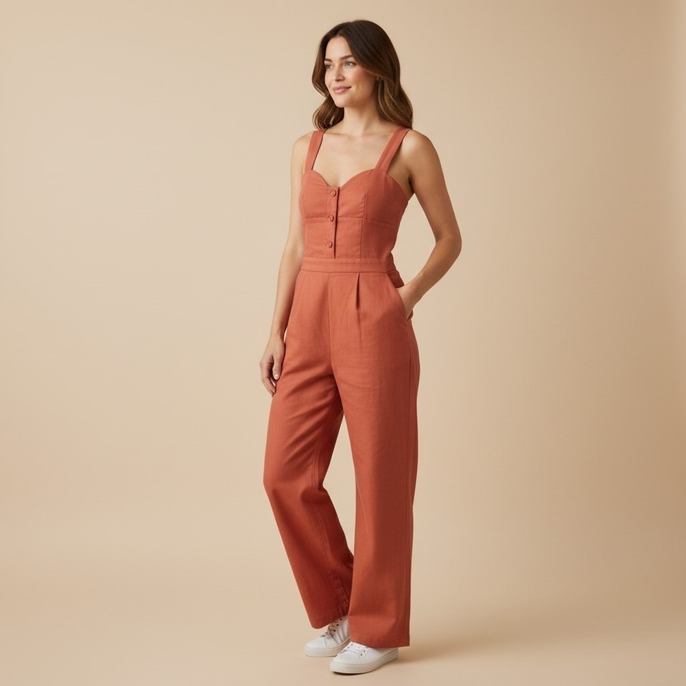 Cider Rust Orange Wide Leg Jumpsuit Sleeveless coastal Grandmacore preppy SZ S